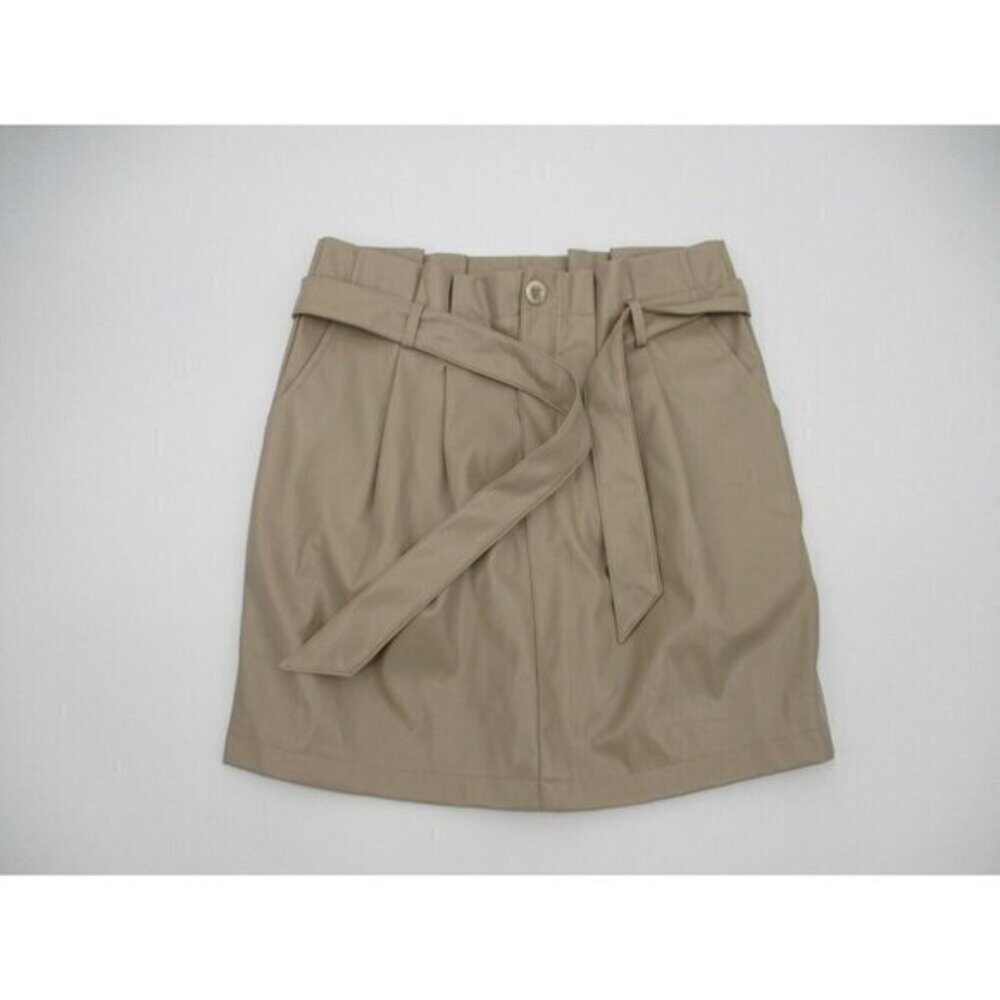 Kendall + Kylie Womens Skirt Large Beige Faux Leather Button Waist Tie Casual